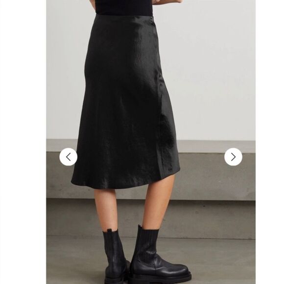 VINCE Satin A-Line Midi-Skirt in Black- Size Medium - Picture 2 of 12